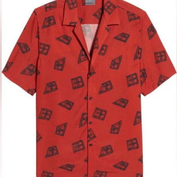 NWT KSUBI Red 3D Print Resort Short Sleeve Button Up Camp Shirt Sz XL - Picture 1 of 4